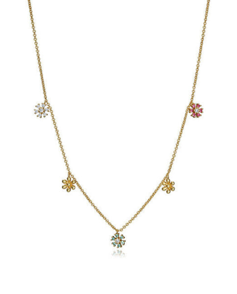 Gold-plated necklace with glittering flowers 61072C100-39