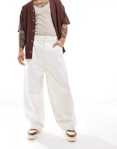 Bershka balloon fit trousers seam detail in ecru