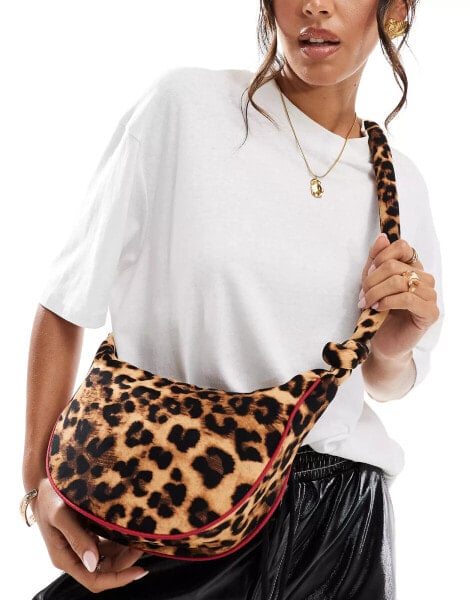 My Accessories nylon sling bag with contrast piping in leopard print