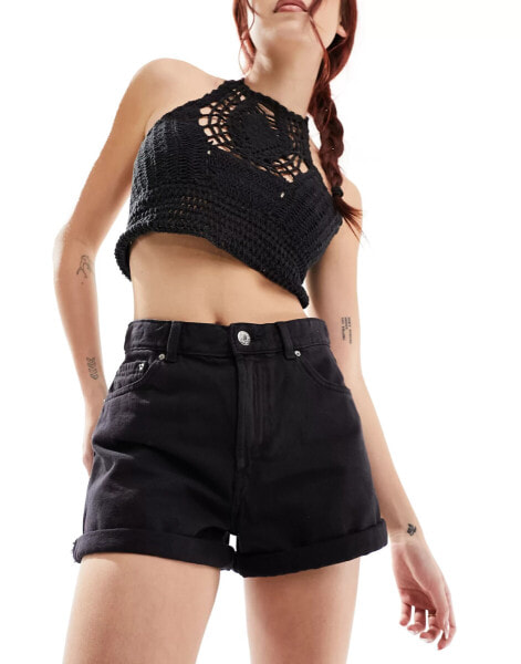 Pull&Bear high waisted denim Mom short in black