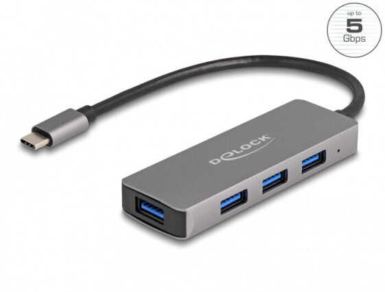 Delock 4 Port USB 3.2 Gen 1 Hub mit Type-C Anschluss - Typ-A Buchsen seitlich