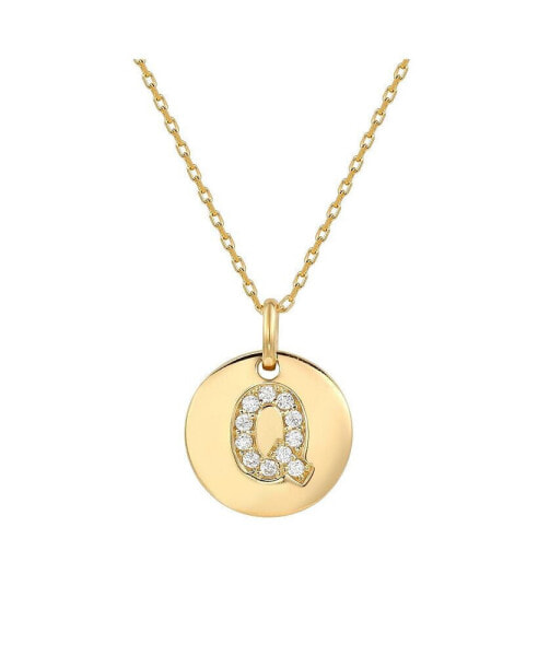 Suzy Levian Sterling Silver Cubic Zirconia Letter "Q" Initial Disc Pendant Necklace