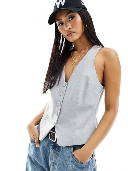 River Island button front waistcoat in grey