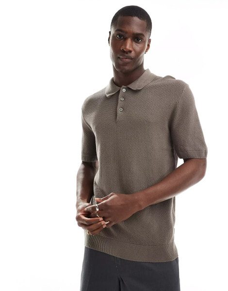 Jack & Jones knitted polo in mocha