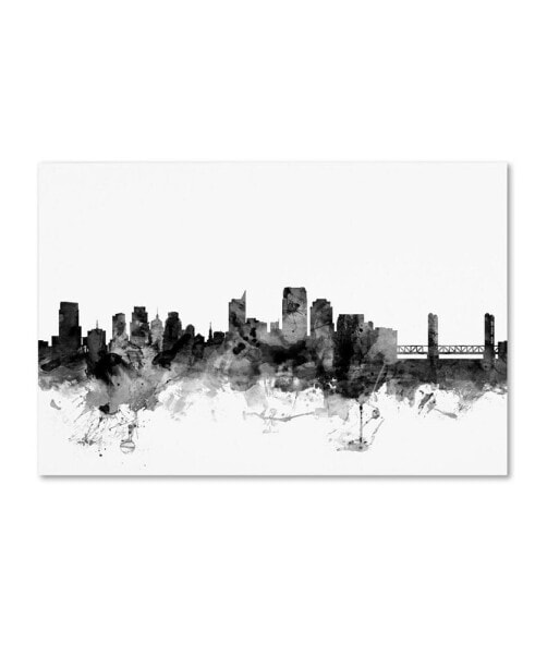 Michael Tompsett 'Sacramento CA Skyline B&W' Canvas Art - 12" x 19"