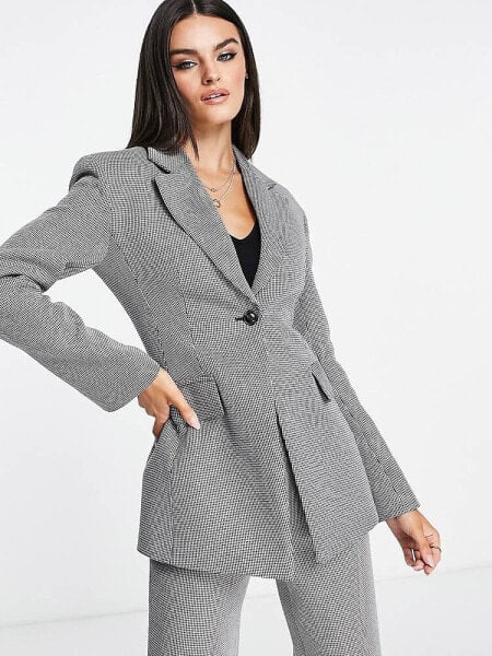 & Other Stories co-ord fitted wool blend blazer in black and white check