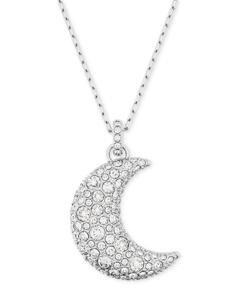 Swarovski rhodium-Plated Pavé Moon Pendant Necklace, 15-3/4" + 2-3/4"