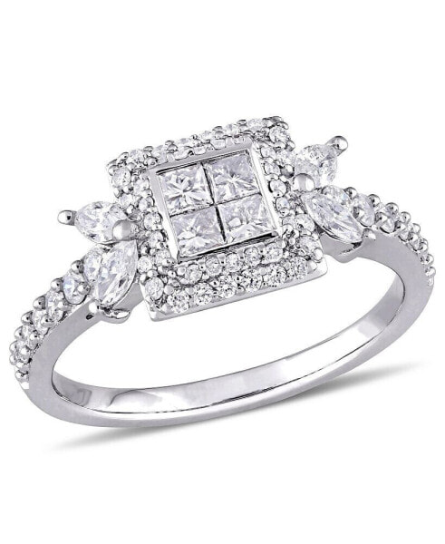 Princess- Cut Certified Diamond (1 ct. t.w.) Quad Halo Engagement Ring in 14k White Gold
