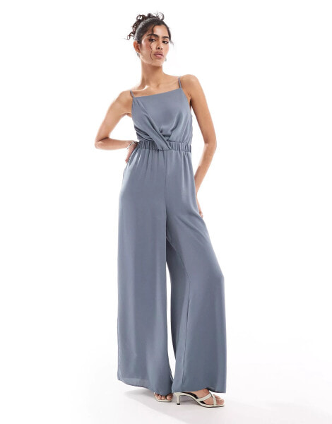 ASOS DESIGN high neck twist front jumpsuit in blue