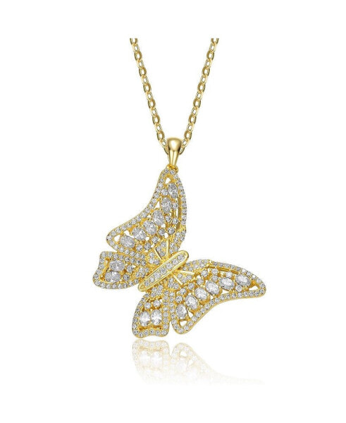 14K Gold Plated Cubic Zirconia Butterfly Pendant Necklace