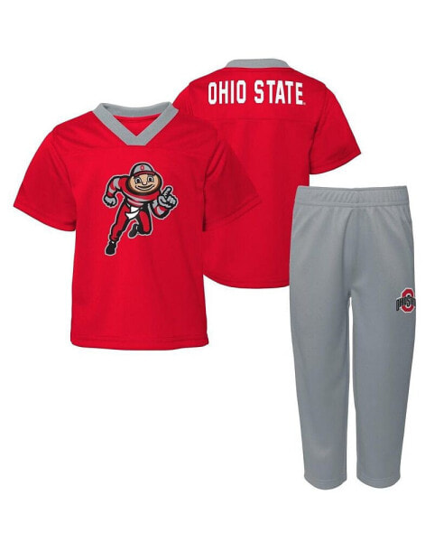Infant Boys and Girls Scarlet, Gray Ohio State Buckeyes Red Zone Jersey and Pants Set