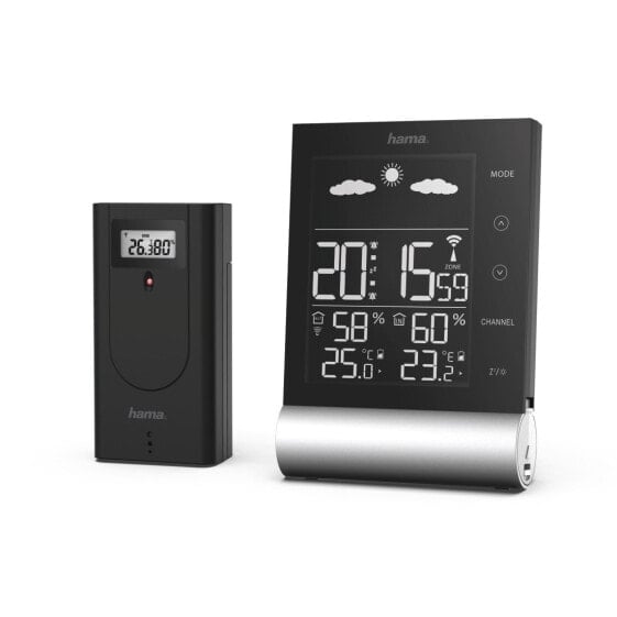 Hama Black Line M - Black - Indoor hygrometer - Indoor thermometer - Outdoor hygrometer - Outdoor thermometer - Battery