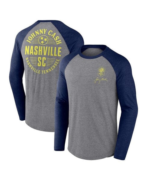 Men's Heather Gray Nashville SC x Johnny Cash Lines Tri-Blend Raglan Long Sleeve T-shirt