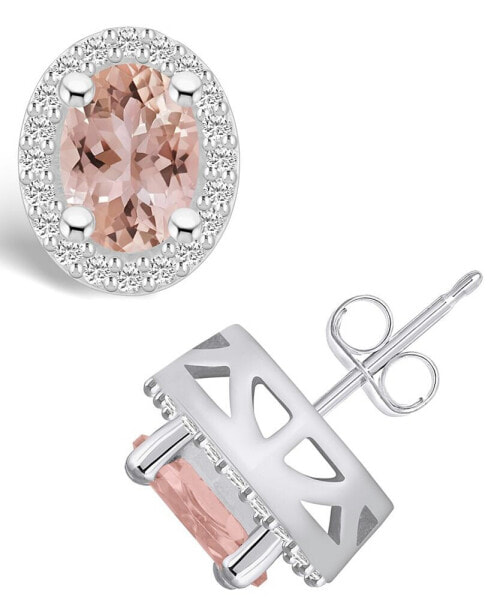 Morganite (2-1/3 ct. t.w.) and Diamond (3/8 ct. t.w.) Halo Stud Earrings in 14K White Gold