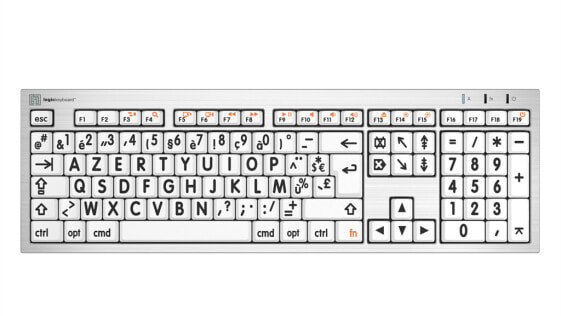Logickeyboard ALBA - Full-size (100%) - USB - Scissor key switch - AZERTY - Silver