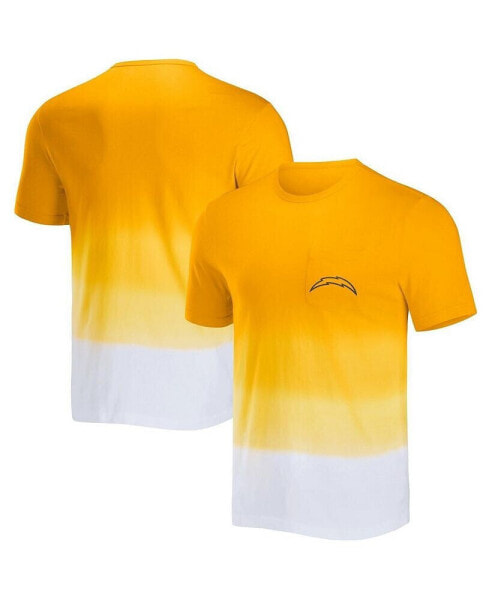 Men's NFL x Darius Rucker Collection by Gold, White Los Angeles Chargers Dip Dye Pocket T-shirt