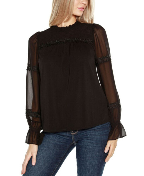 Black Label Women’s Mixed Media Blouson-Sleeve Top