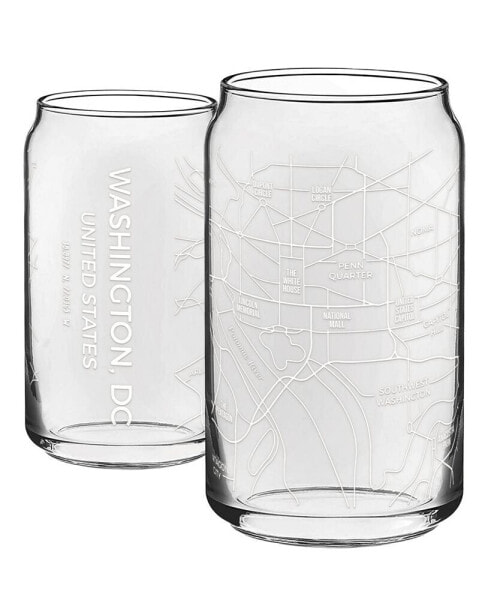 THE CAN Washington DC Map 16 oz Everyday Glassware, Set of 2