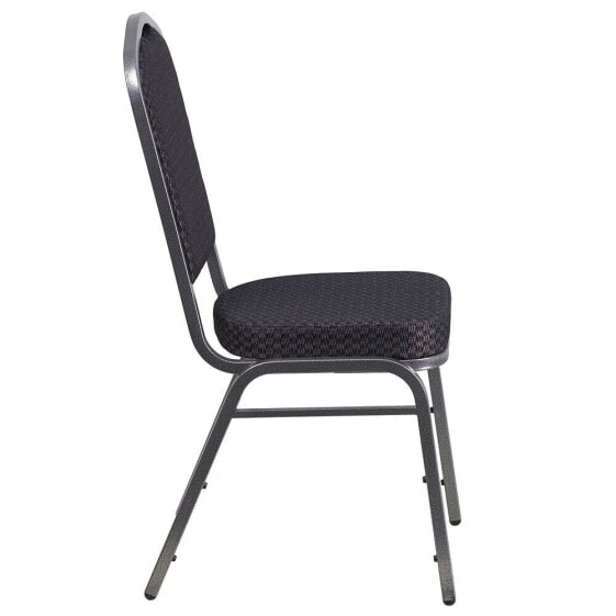Hercules Series Crown Back Stacking Banquet Chair In Black Patterned Fabric - Silver Vein Frame