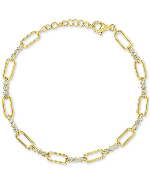 Cubic Zirconia Open Link Chain Bracelet in 14k Gold-Plated Sterling Silver