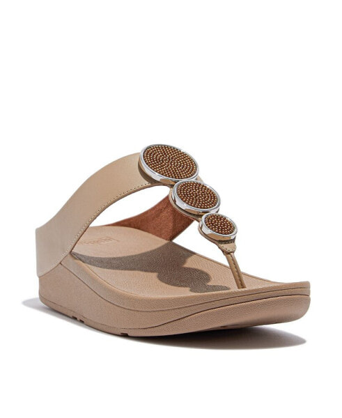 Women's Halo Bead-Circle Leather Toe-Post Sandals