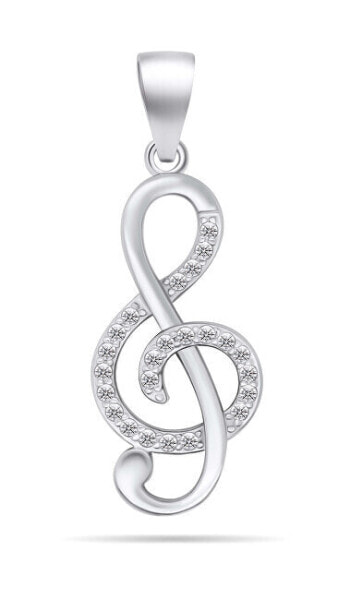 Charming sterling silver pendant with zircons Treble clef PT65W