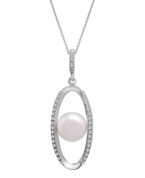 Macy's cultured Freshwater Pearl (8mm) & Diamond (1/10 ct. tw.) Oval Pendant in Sterling Silver