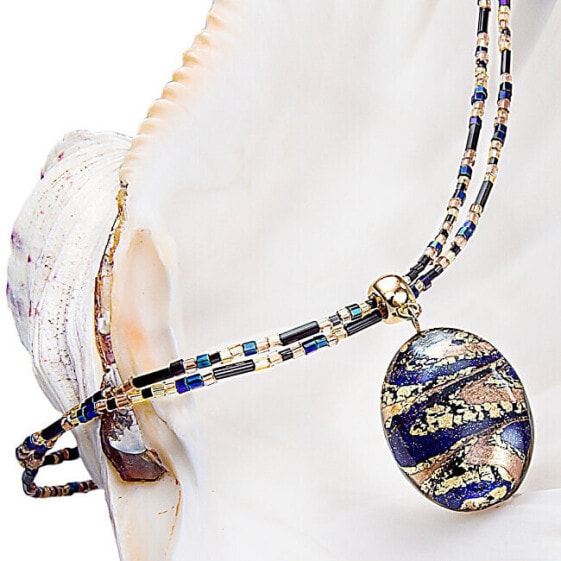 Amazing women´s necklace Egyptian Queen with Lampglas pearl with 24 carat gold NP28