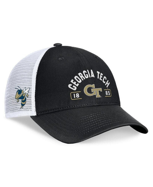Men's Black/White Georgia Tech Yellow Jackets Free Kick Trucker Adjustable Hat
