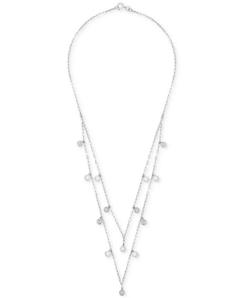 Diamond Cluster & Polished Dangle Disc 18" Layered Necklace (1/4 ct. t.w.) in Sterling Silver, Created for Macy's