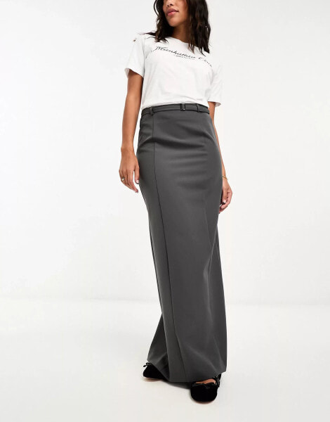 River Island tailored pencil maxi skirt in dark grey