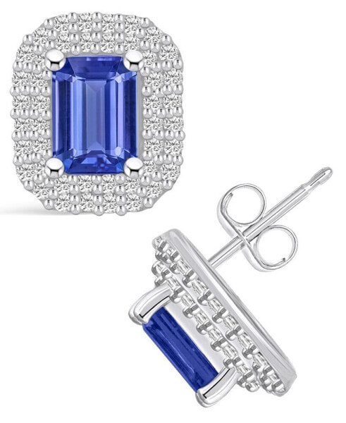 Tanzanite (2 Ct. t.w.) and Diamond (3/4 Ct. t.w.) Halo Stud Earrings