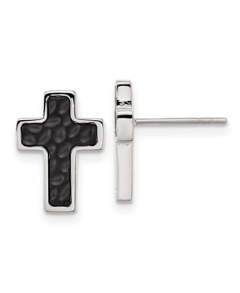 Stainless Steel Brushed Textured Black plated Cross Earrings