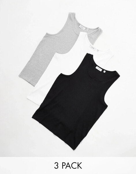 ONLY & SONS 3 pack vests in black white & light grey