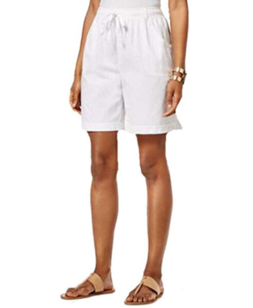 Karen Scott Women's Adelina Tab Cuff Drawstring Shorts Bright White XS