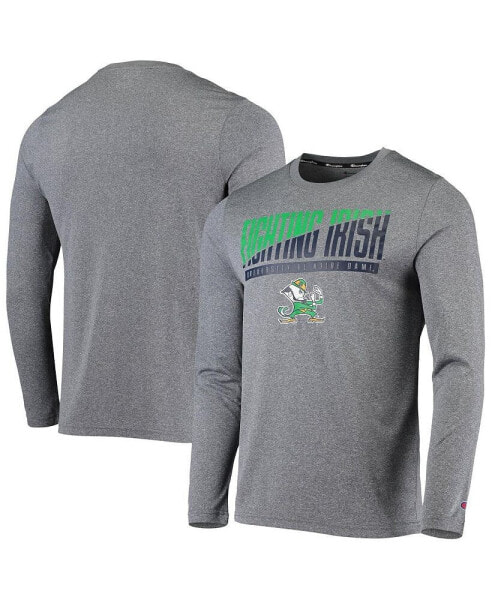 Men's Gray Notre Dame Fighting Irish Wordmark Slash Long Sleeve T-shirt