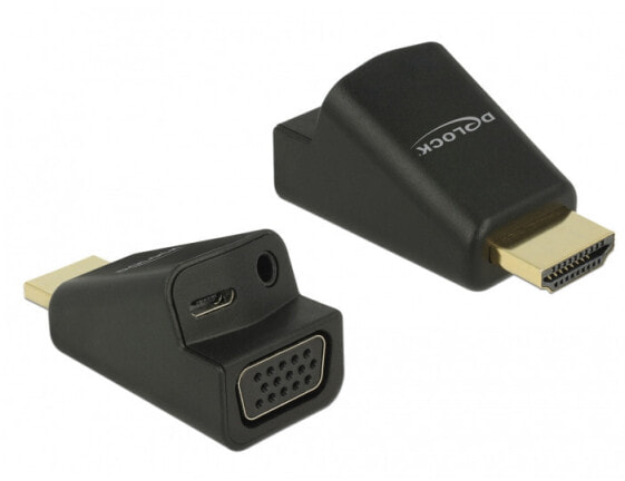 Разъем и адаптер Delock HDMI A - VGA с аудиовыходом 3.5 мм, черный