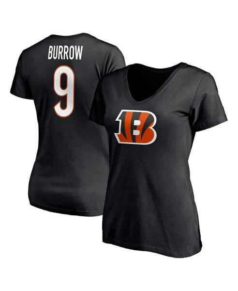 Women's Joe Burrow Black Cincinnati Bengals Player Icon Name and Number V-Neck T-shirt