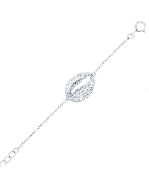 Cubic Zirconia Micro Pave Shell Bracelet in Sterling Silver (Also in 14k Gold Over Silver)