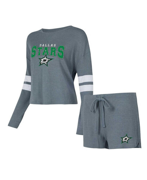 Women's Charcoal Distressed Dallas Stars Meadow Long Sleeve T-shirt and Shorts Sleep Set