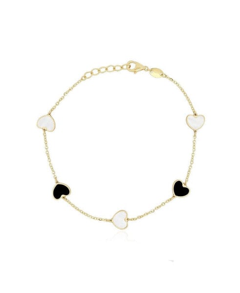 Mother of Pearl and Onyx Heart Station Bracelet