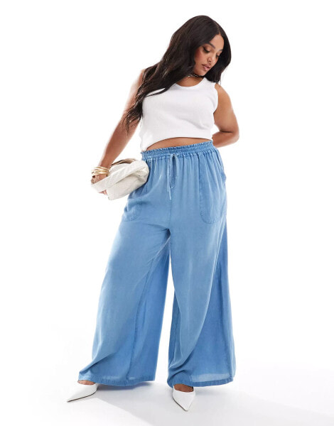 Yours chambray wide leg trousers in blue