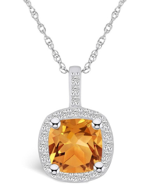 Macy's citrine (2 Ct. T.W.) and Diamond (1/4 Ct. T.W.) Halo Pendant Necklace in 14K White Gold