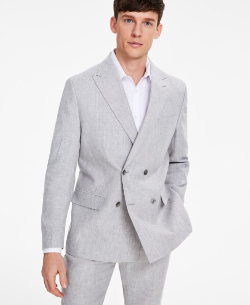 Men's Modern-Fit Double-Breasted Linen Suit Jacket