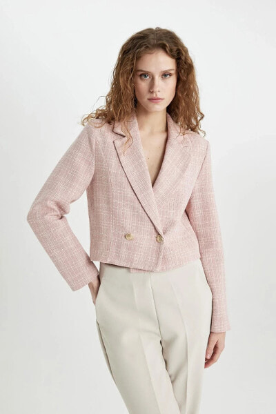 Crop Ceket Yaka Tweed Blazer Ceket C5750ax24sm