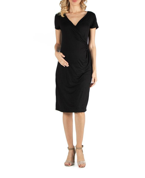 Faux Wrapover Maternity Dress with Cap Sleeves