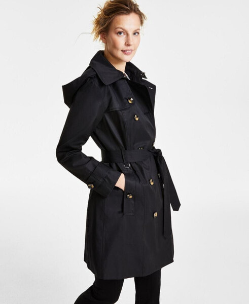 Women's Hooded Double-Breasted Trench Coat