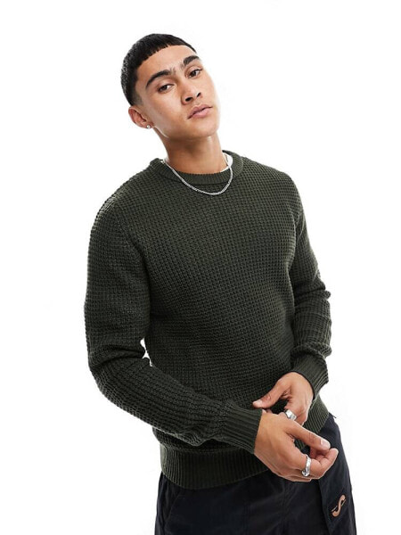 Jack & Jones Essentials ribbed jumper in green