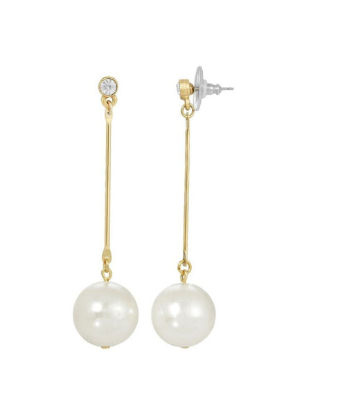 Gold-Tone Linear Imitation Pearl Drop Earrings