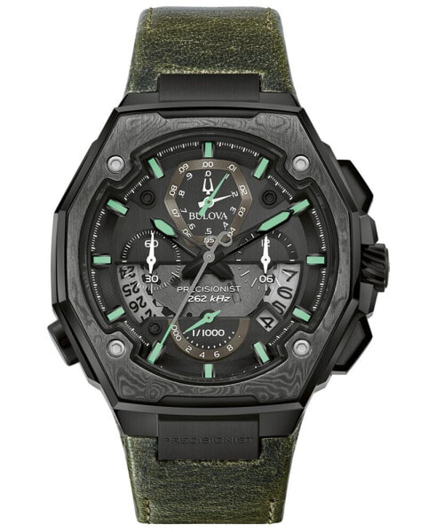 Men's Precisionist Chronograph Green Leather Strap Watch 44.7x46.8mm, A Special Edition